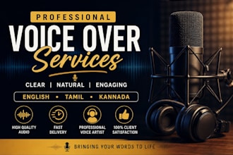 record a professional male voice over in english and tamil
