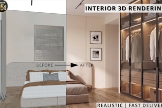 create realistic interior 3d rendering for your space