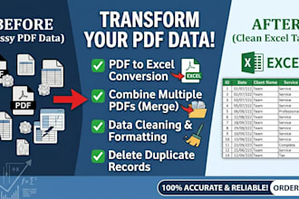 convert PDF to excel, merge files and clean data