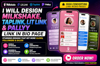 design milkshake, taplink, lit link pallyy converting bio page