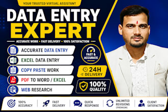 do accurate data entry, excel, copy paste, pdf to excel
