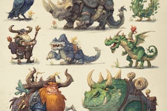 illustrate 2d fantasy art creatures and characters for you