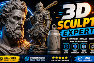 sculpt 3d bust, statue, character, mascot and product for 3d printing