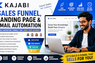 create kajabi sales funnel, landing page, and email automation