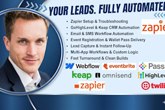 zapier expert passkit gohighlevel webflow omnisend keap eventbrite twillio