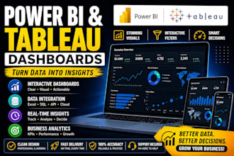 create power bi dashboards, tableau reports, data visualization and analytics