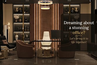 create corporate office interior design and home office interior with 3d renders