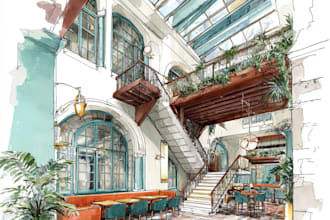 sketch design your interior room in my watercolor style