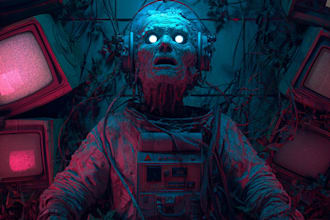 do a sci fi horror and fantasy scene concept art illustrations