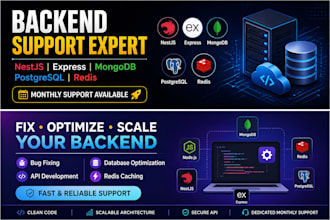 provide scalable backend support with nestjs, express, mongodb, postgresq