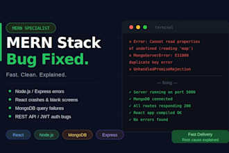 debug and fix mern stack bugs, react crashes, node API errors