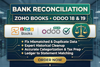reconcile bank transaction on zoho books, odoo 18 or 19 and fix mismatched data
