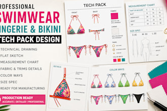 design swimwear, lingerie, bikini tech pack and fashion tech pack