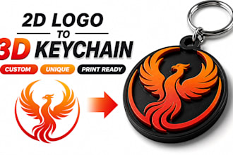 convert your svg, 2d logo to 3d printable keychain stl, 3mf custom design