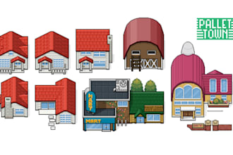 create pokémon gen 3, 4, 5 pixel art buildings, tiles environment for rom hack