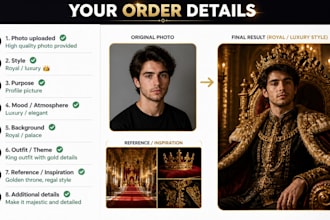 turn your photo into a royal painting or cinematic portrait