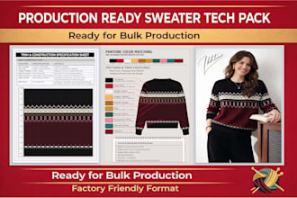 create fashion sewing clothing, sweater and apparel garment factory tech packs