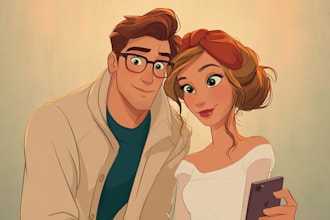 make a cartoon disney couple portrait