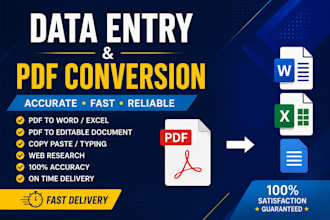 data entry, typing and PDF to excel conversion
