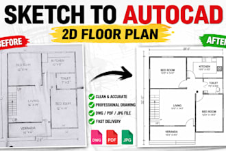 do autocad 2d drafting and convert PDF to cad drawing no ai