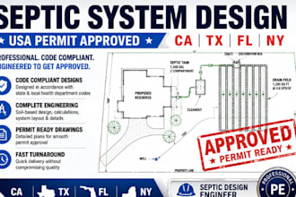 engineer septic system design for USA ca tx fl ny permits
