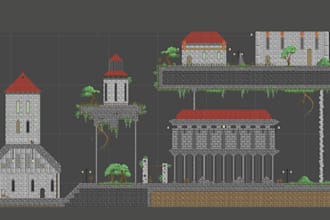 create pixel art platformer buiding, environment tileset, tilemap, for rpg games