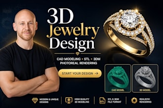 do 3d cad model jewelry design, rendering in stl and 3dm using gemvision matrix