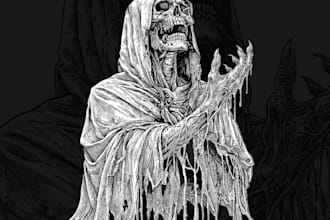 draw detailed dark art, skull, and heavy metal illustration