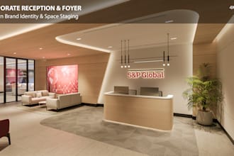 design photorealistic 3d office interior rendering and workspace