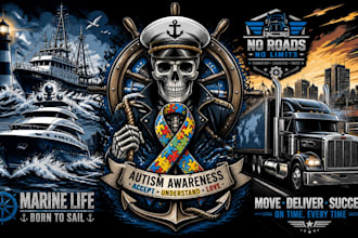 design custom streetwear, vintage skull and autism awareness t shirt graphics