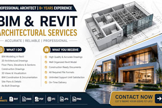 create bim models, revit architecture, 2d drawings and construction plans