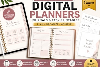 design hyperlinked digital planners, journals, and etsy printables