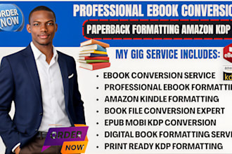 convert PDF to epub, mobi, kdp paperback, ebook conversion, ebook formatting