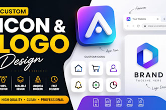 design custom vector icon, website icon, mobile app icon, favicon, logo design