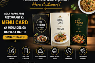 design restaurant menu cards and flyers professionally