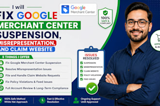 fix google merchant center suspension misrepresentation claim website
