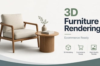 create 3d furniture product rendering for ecommerce catalog, ads design