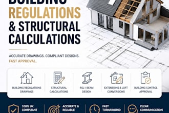 create UK building regulation detailed construction drawing and calculation