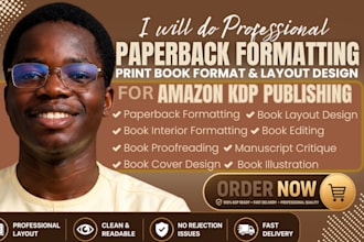do paperback formatting, print book format, book layout design for amazon kdp