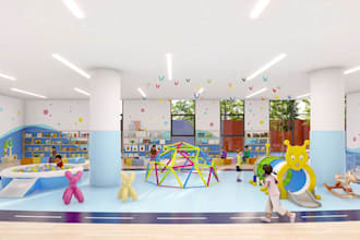 design luxury kid playroom, creative children interior, indoor playground, cgi
