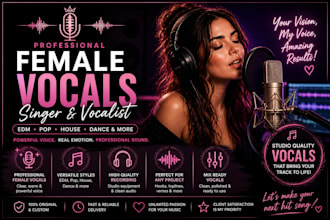 record female vocals for edm, pop, house vocals, house melody and dance music