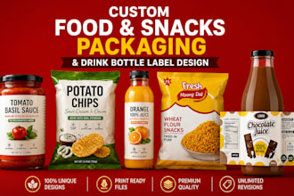 create custom food and snacks packaging  and  drink bottle label design
