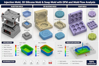 design injection mold, 3d silicone mold,  soap mold with dfm  mold flow analysis