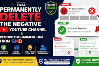 permanently delete the negative youtube channel and remove the harmful link