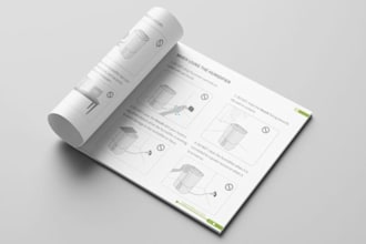design product manual, user guide and step by step   instruction manaul line art