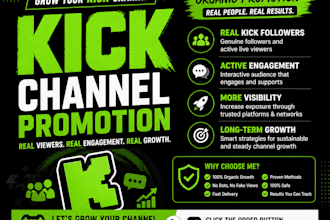 promote your kick channel promotion to boost kick followers, kick live viewers