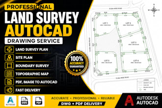 redraw land survey plans, site plans, and maps in autocad