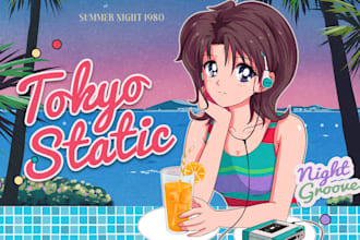 draw retro anime with summer city pop aesthetic