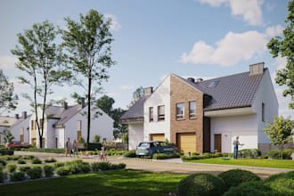 develop residential building, community visualization,3d exterior rendering, skp