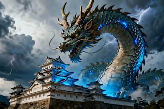 create powerful japanese dragon fantasy art